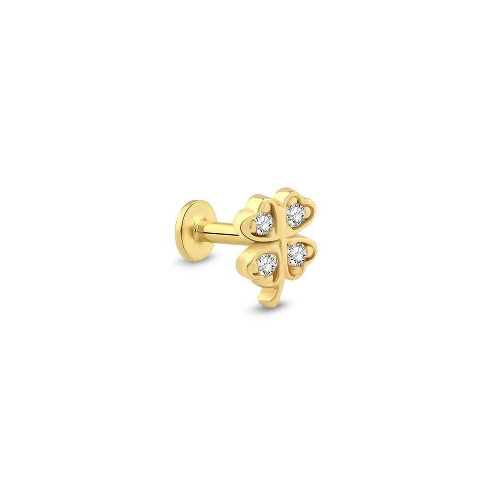 14 Ayar Altın Heart Clover Piercing