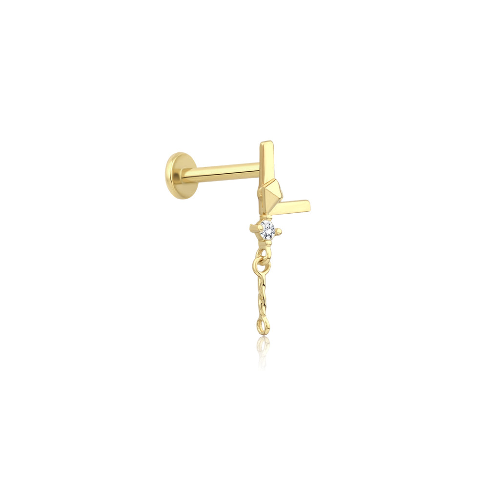 14K Gold Harf Tragus Piercing